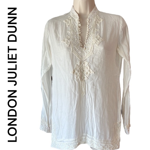 Juliet Dunn Tops - 90s JULIET DUNN Moroccan hippy top cotton sequins London Vintage travel white